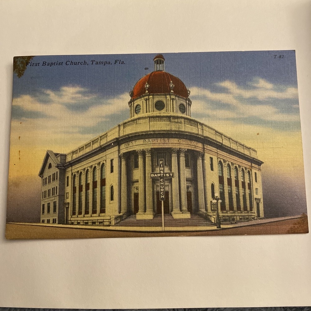 Vintage Tampa FL Postcard First Baptist‎ Church Posted 1959 Linen Stamp
